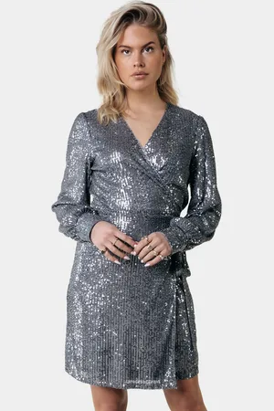 Colourful rebel Xita Sequins Real Wrap Dress Ls Silver Grey