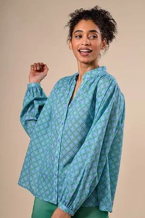River Woods Ls Shirt Frounced Shoulder Blue