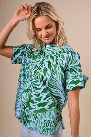 River Woods Shirt 3/4sl Btn Closure Blue