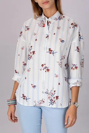 River Woods Oversized Cotton Flower Shirt Blue