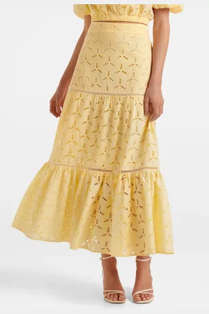 Forever New Sonny Broderie Midi Skirt Lemon