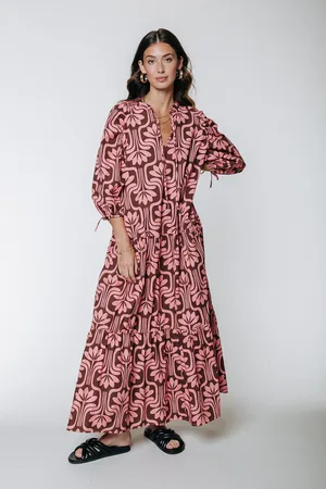 Colourful rebel Biba Retro Flower Maxi Shirt Dress Vintage Pink