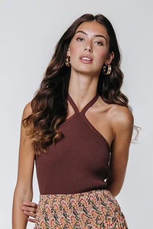 Colourful rebel Jona Fine Knit Haltertop Brown
