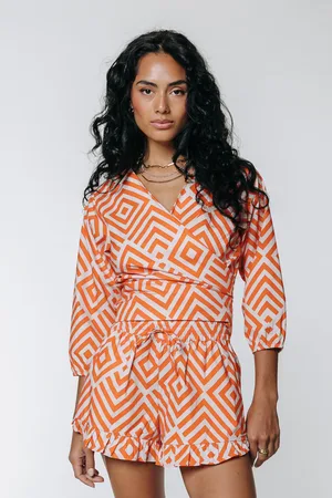 Colourful rebel Jana Squares Wrap Top Bright Orange