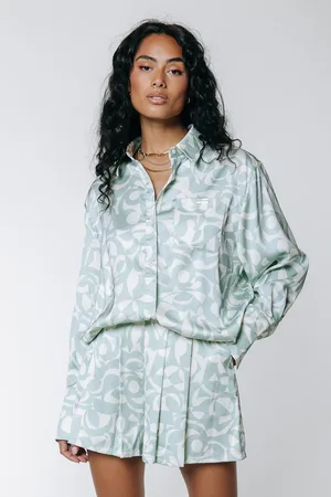 Colourful rebel Olet Swirl Satin Button Down Blouse Mint