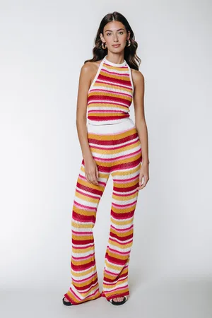 Colourful rebel Loekie Crochet Stripe Flare Pants Multicolor