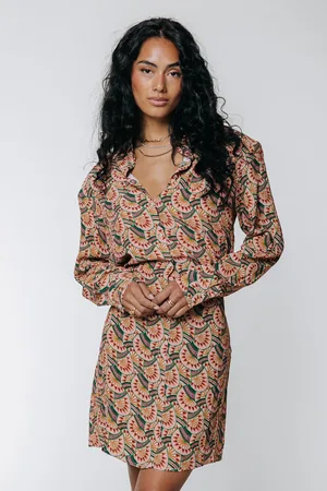 Colourful rebel Nina Graphic Fan Mini Shirt Dress Vintage Pink