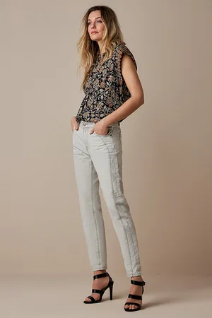 Summum Woman Tapered Jeans Off White Silver Twill Shell Denim