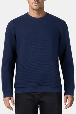 Reiss Ribbed Crew Neck Sweatshirt Navy