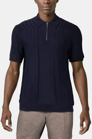 Reiss Patterned Zip Neck Polo Navy