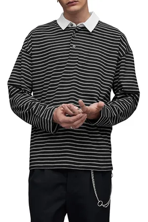 AllSaints Ave Ls Polo Jet Blk/chalk Wht