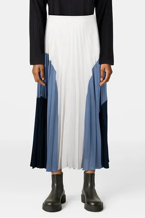 Reiss Colourblock Pleat Skirt Blue