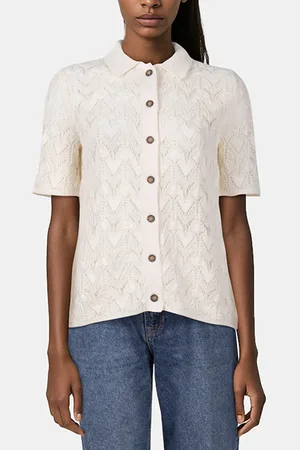 Reiss Crochet Knit Polo Ivory
