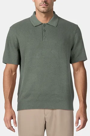 Reiss Linen Blend Button Polo Sage