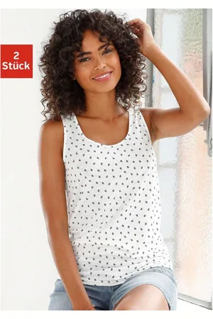Lascana Shirttop met leuke bladprint en cut-out in de nek (Set van 2)