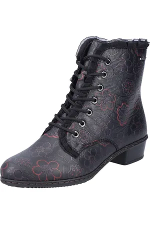 Rieker Veterlaarsjes , veterschoenen, trachtenenkellaars, blokhak, ruches-decoratie