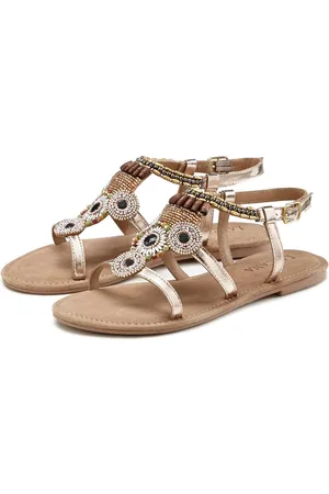 Lascana Sandalen Zomerschoen Sandalette, zomerschoen van leer met steentjes in glinsterende look