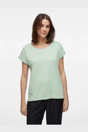 VILA Shirt met ronde hals VIDREAMERS NEW PURE T-SHIRT/SU-NOOS Basic dames T-shirt met ronde hals en omgeslagen mouwen
