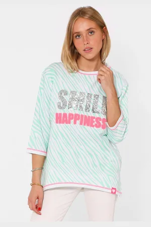 Zwillingsherz Shirt met lange mouwen "SMILE Happiness" met zebrapatroon en frontmotief, met 3/4 mouw
