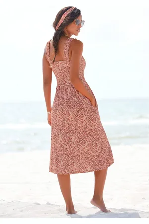 beachtime Jerseyjurk met bladerenprint en zakken, licht strandjurk, zomerjurk