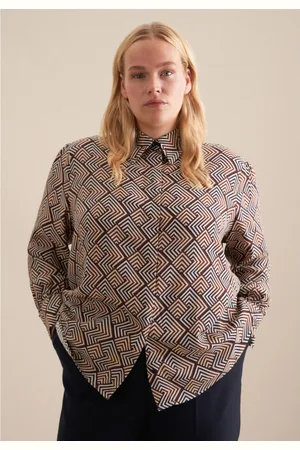 Seidensticker Overhemdblouse Zwarte roos Lange mouwen kraag geometrische motieven