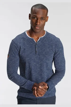 DELMAO Henleyshirt Lange mouwen, gemêleerde look, henleykraag, van katoenmix