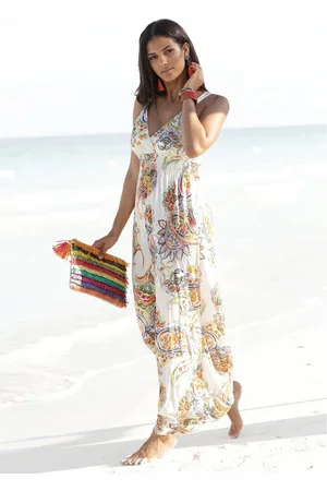 Lascana Maxi-jurk met kleurrijke paisley print en verstelbare halslijn, zomerjurk