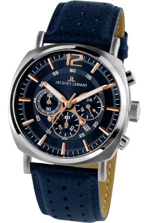 Jacques Lemans Chronograaf Lugano Quartz horloge, armbanduhr, herenhorloge, datum, stopfunctie, leren band