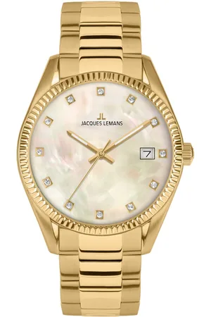 Jacques Lemans Kwartshorloge Derby Polshorloge, dameshorloge, datum, parelmoer wijzerplaat, roestvrijstalen armband