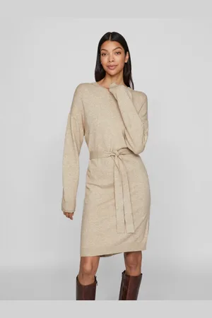 VILA Gebreide jurk VIRIL O-NECK L/S BELT KNIT DRESS - NOOS