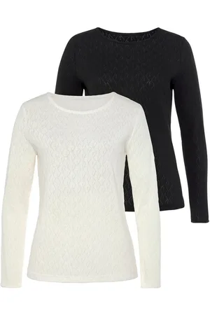 vivance collection Shirt met lange mouwen Met modieus ajourpatroon (2-delig, Set van 2)