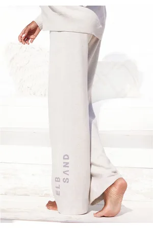 ELBSAND Tricotbroek -Loungebroek met wijde pijpen en geborduurd logo, loungewear