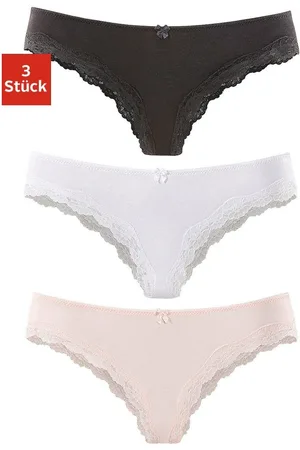 Lascana Brazilian slip van elastische katoen met delicate kant (3 stuks)