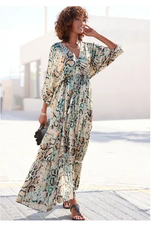 Buffalo Maxi-jurk met slangenmotief en v-hals, zomerjurk, casual-chic