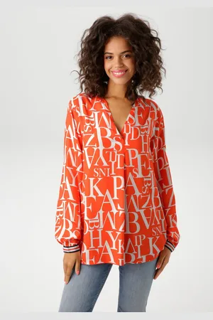 Aniston Blouse zonder sluiting met letters gedessineerd