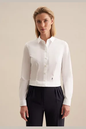Seidensticker Overhemdblouse Zwarte roos Lange mouwen kraag uni