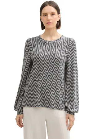 TOM TAILOR Shirt met lange mouwen met visgraatpatroon en ronde hals