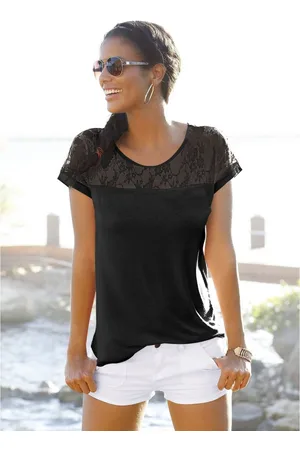 Lascana Strandshirt met kanten inzet, t-shirt, shirt met korte mouwen, elegant