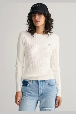 GANT Gebreide trui Stretch Cotton Cable C-Neck met logoborduursel op borsthoogte
