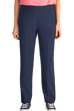 Hermann Lange Pantalon met elastische band en plooien
