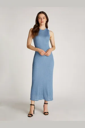Tommy Hilfiger Gebreide jurk RAYON CABLE LONG FLARED DRESS NS