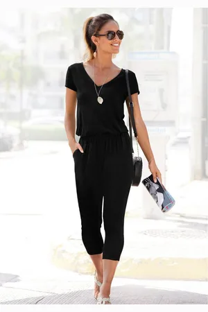 Lascana 7/8-jumpsuit met v-hals, korte mouwen jumpsuit, basic