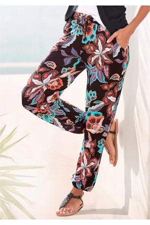 vivance collection Jerseybroek met grote bloemenprint en zakken, jersey broek, elastisch