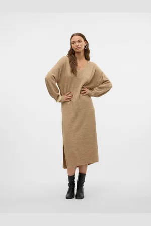 VERO MODA Gebreide jurk VMJUPITER LS V-NECK CALF DRESS BF