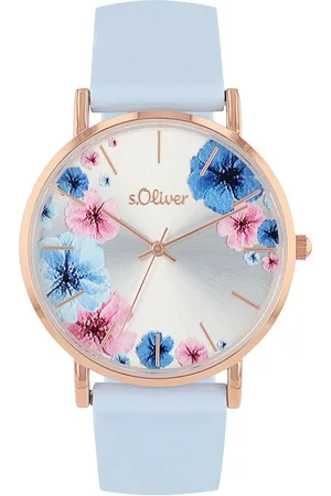 QS by s.Oliver Kwartshorloge Polshorloge, dameshorloge, analoog, bloemen, siliconen armband