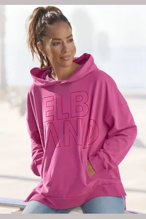 ELBSAND Hoodie Lioba in oversized-fit, hoodie met zak en logoprint aan de voorkant
