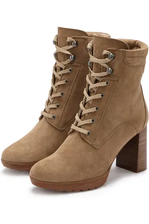 Lascana Highheel-laarsjes Hoge veterschoenen van leer, blokhak, plateaulaarzen, veterschoenen