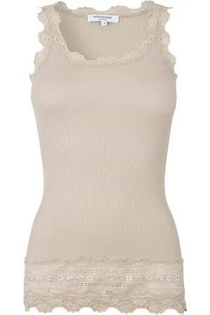 Rosemunde Tanktop Benita Silk Top Camisole met vintage kant aan de halslijn, brede elastische kant aan de zoom