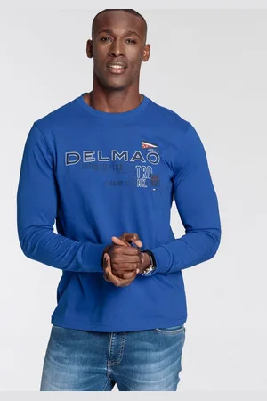 DELMAO Shirt met lange mouwen smalle pasvorm, bedrukt, ronde halslijn, van katoen