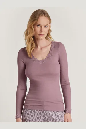 Calida Shirt met lange mouwen Richesse Lace met fijne kant aan de decolleté en mouwafwerking versierd